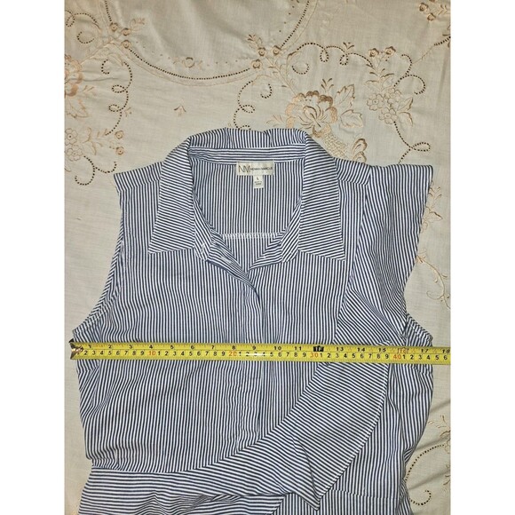 Neiman Marcus White & Blue 100% Cotton Ruffle Detail Asymmetrical Dress Sz LG. - Picture 4 of 5